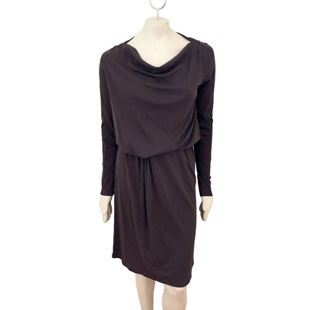 NEW SKIN 100% Pima Cotton Lightweight Cowl Neck Blouson Dress in Brown SZ S